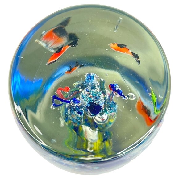 Art Glass Fish Aquarium Paperweight Sculpture Seaweed Coral reef Milano Style 5” - Picture 8 of 9